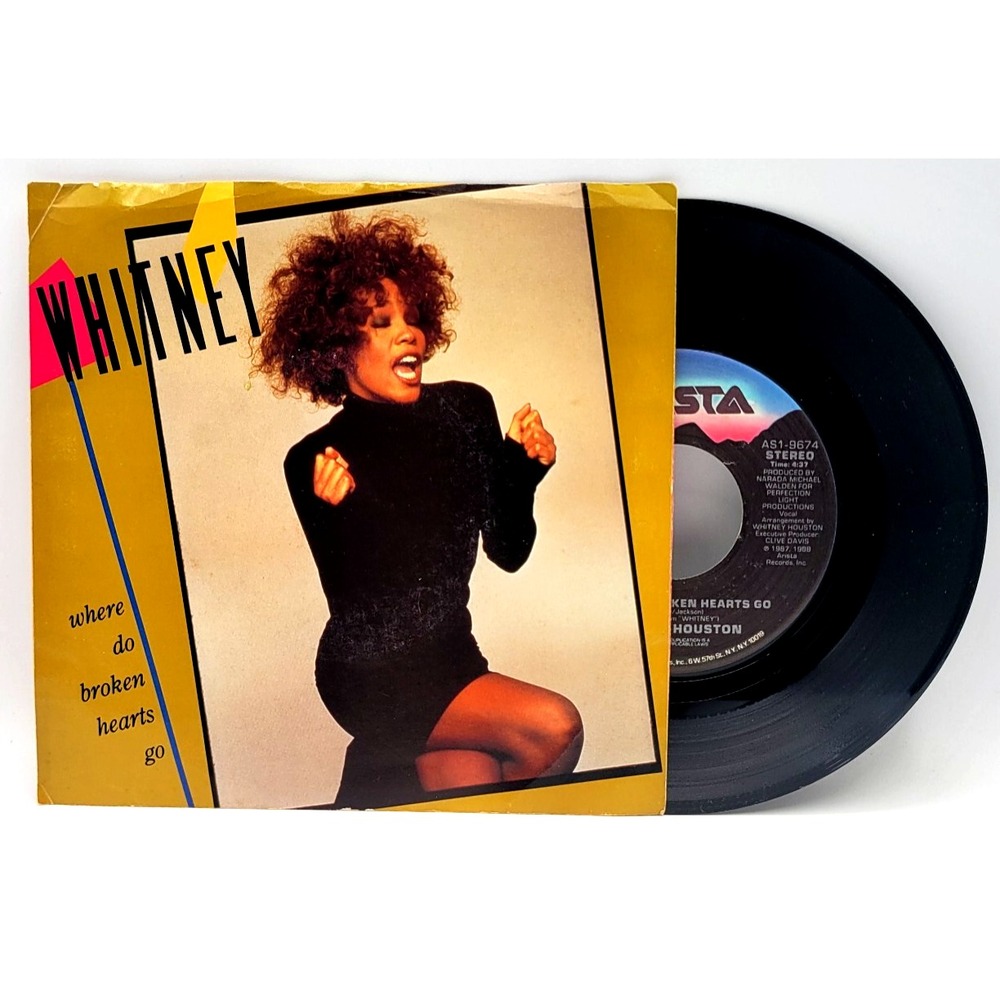 WHITNEY HOUSTON - WHERE DO BROKEN HEARTS GO - POP ROCK - PICTURE SLEEVE & 45